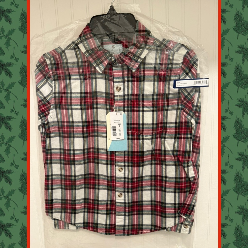 NWT ✨ Class Club Red, Green, and White Plaid Button Down Shirt BOYS SIZE 8